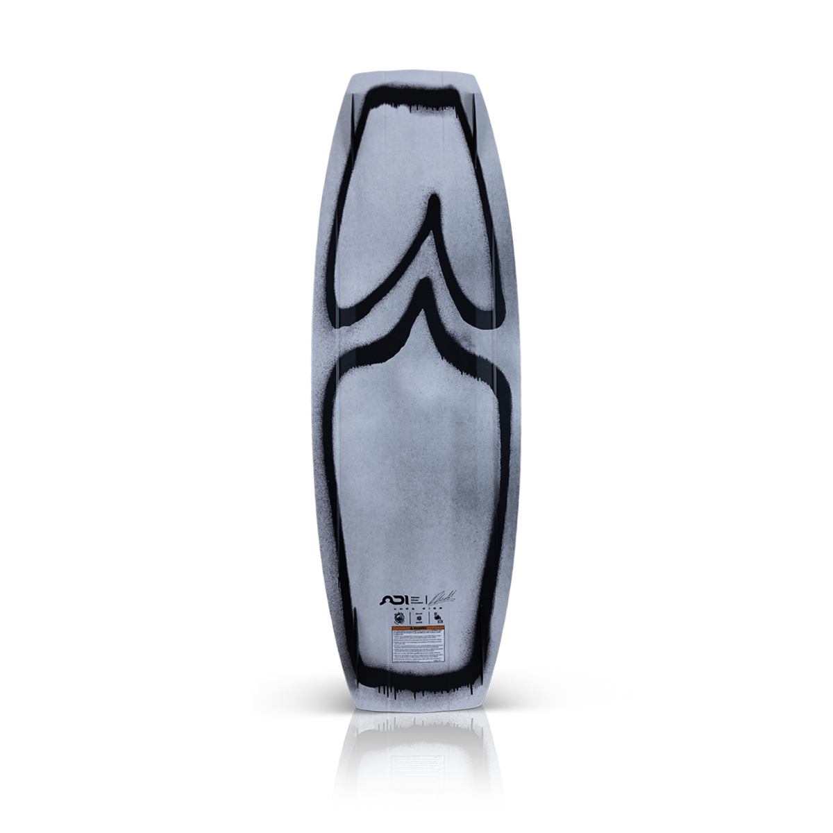 2027 Liquid Force Origin Wakeboard - base showing pronounced double concave hull and AX quad fins