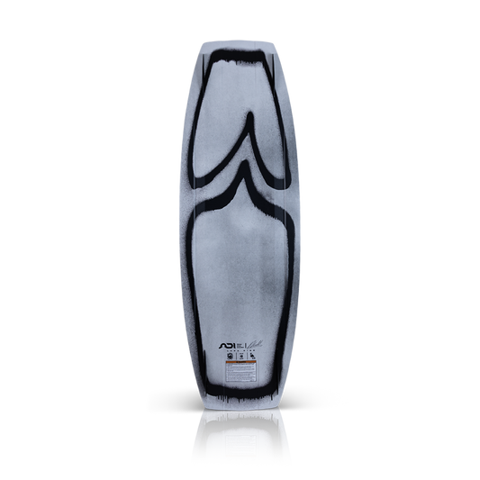 2027 Liquid Force Origin Wakeboard - base showing pronounced double concave hull and AX quad fins