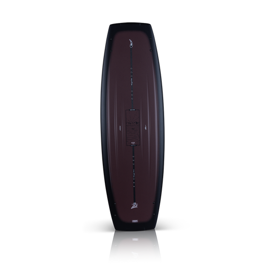 2027 Liquid Force Origin Aero Wakeboard maroon — corrugated top sheet with Luca Kidd tribute graphic