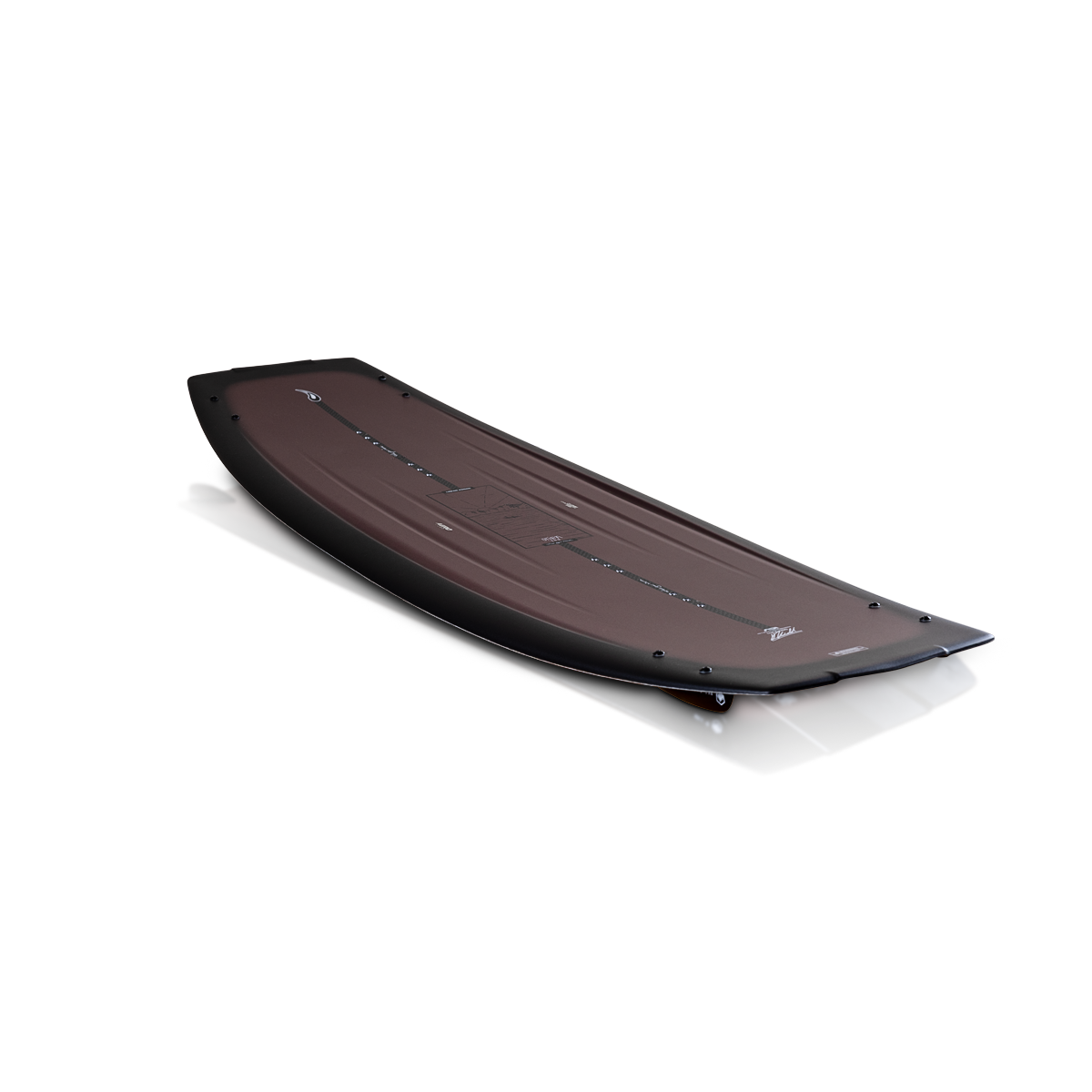 2027 Liquid Force Origin Aero Wakeboard maroon — angled view showing 3-stage rocker and AX quad fin setup