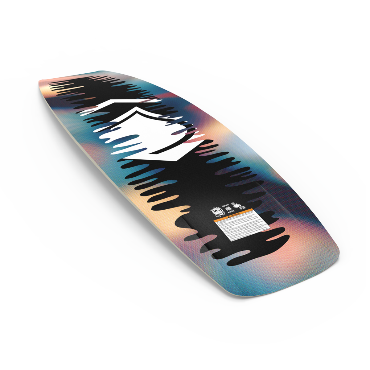 2027 Liquid Force Press Wakeboard - angled topsheet showing rounded tip and narrow outline
