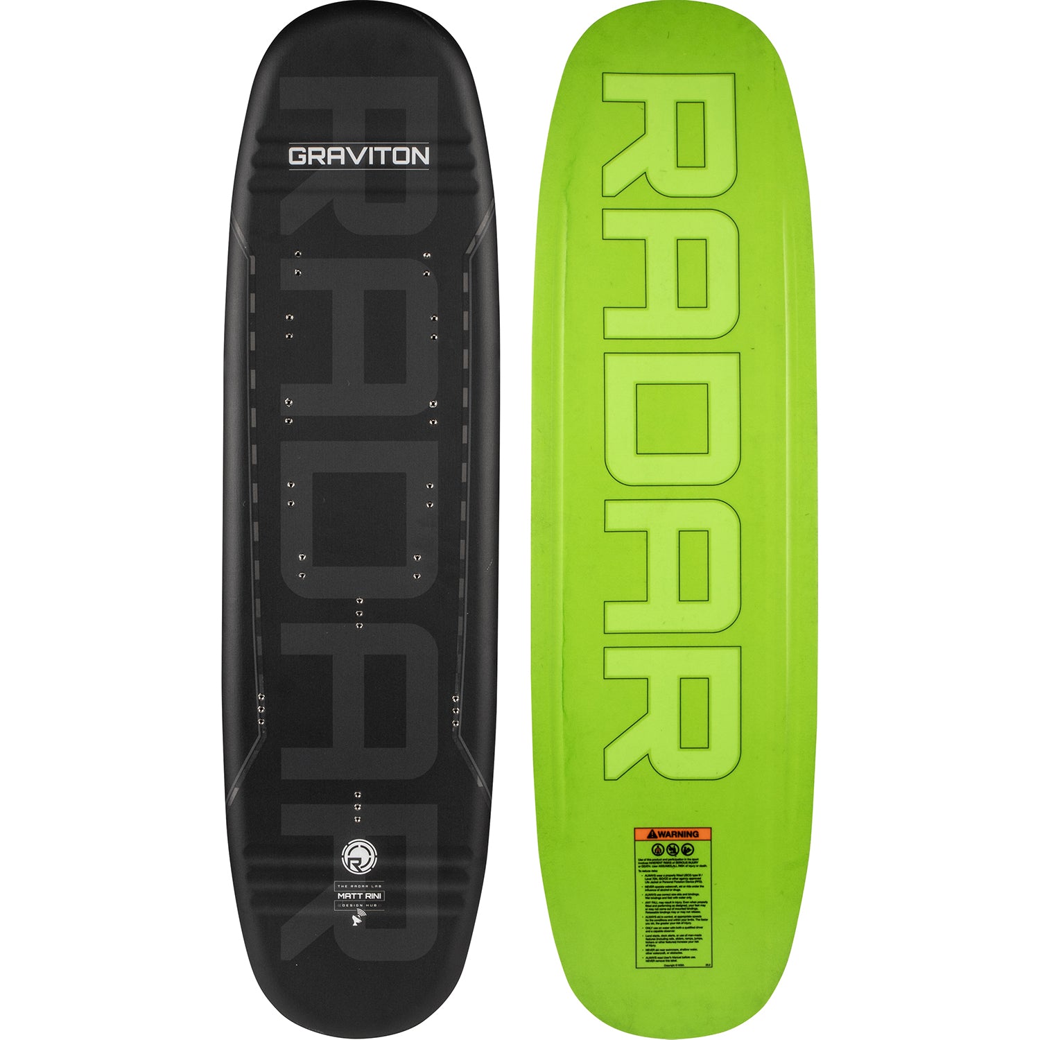 2027 Radar Graviton trick ski Matte Black / Neon — topsheet and base