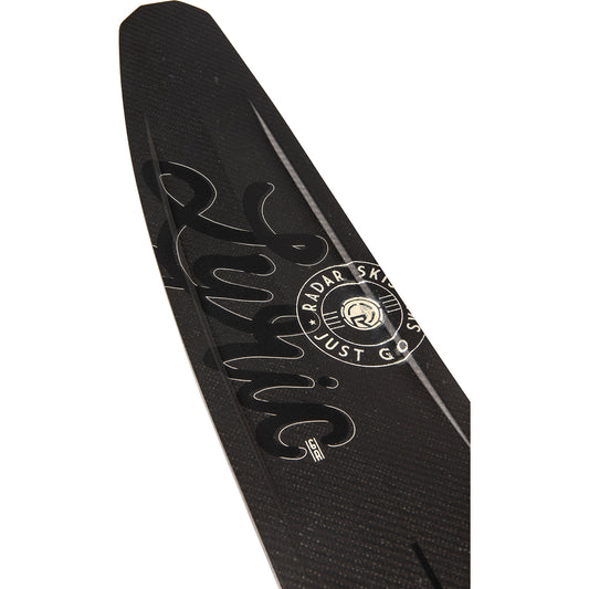 2027 Radar Lyric Graphite slalom ski Carbon / Black — topsheet and tip detail