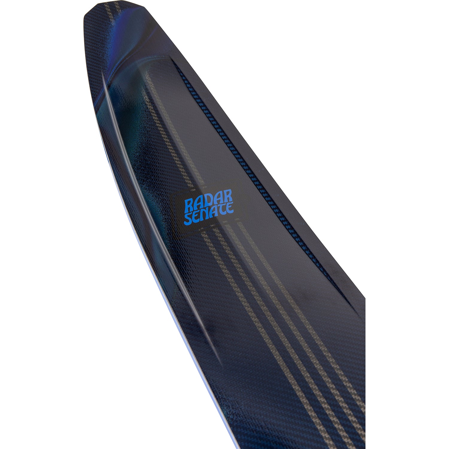 2027 Radar Senate Alloy slalom ski Carbon / Royal Flash — topsheet and tip detail