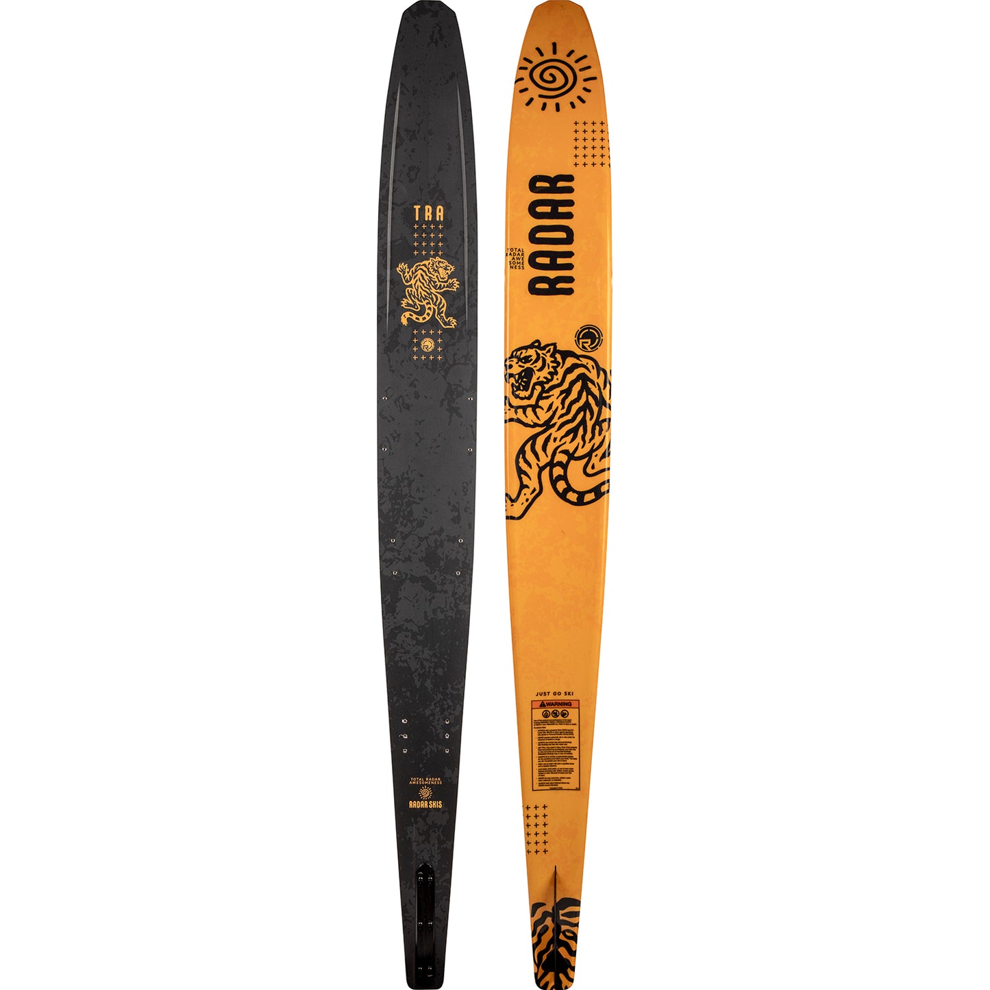 2027 Radar TRA slalom ski Matte Black / Tiger Yellow — topsheet and base