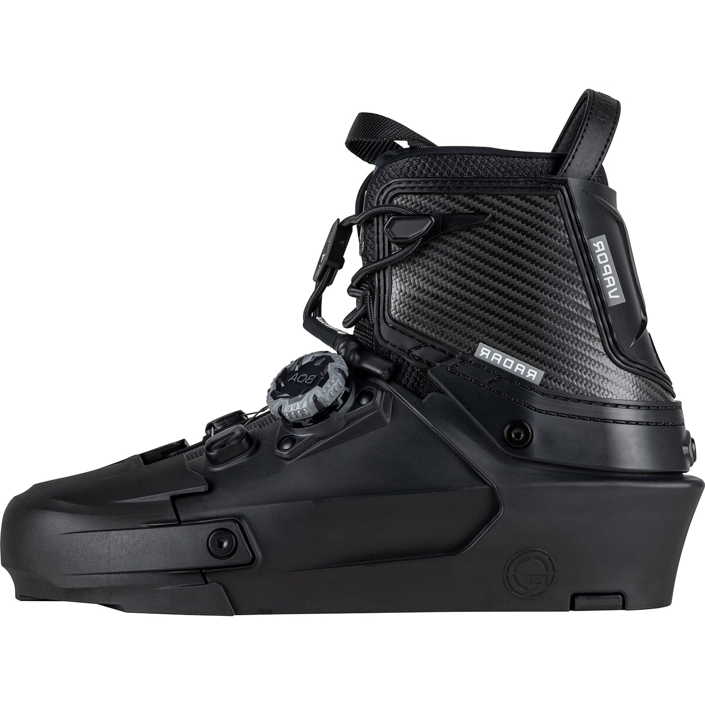 2027 Radar Vapor BOA left boot Grey / Carbitex — lateral side showing Carbitex cuff and BOA M4 dial