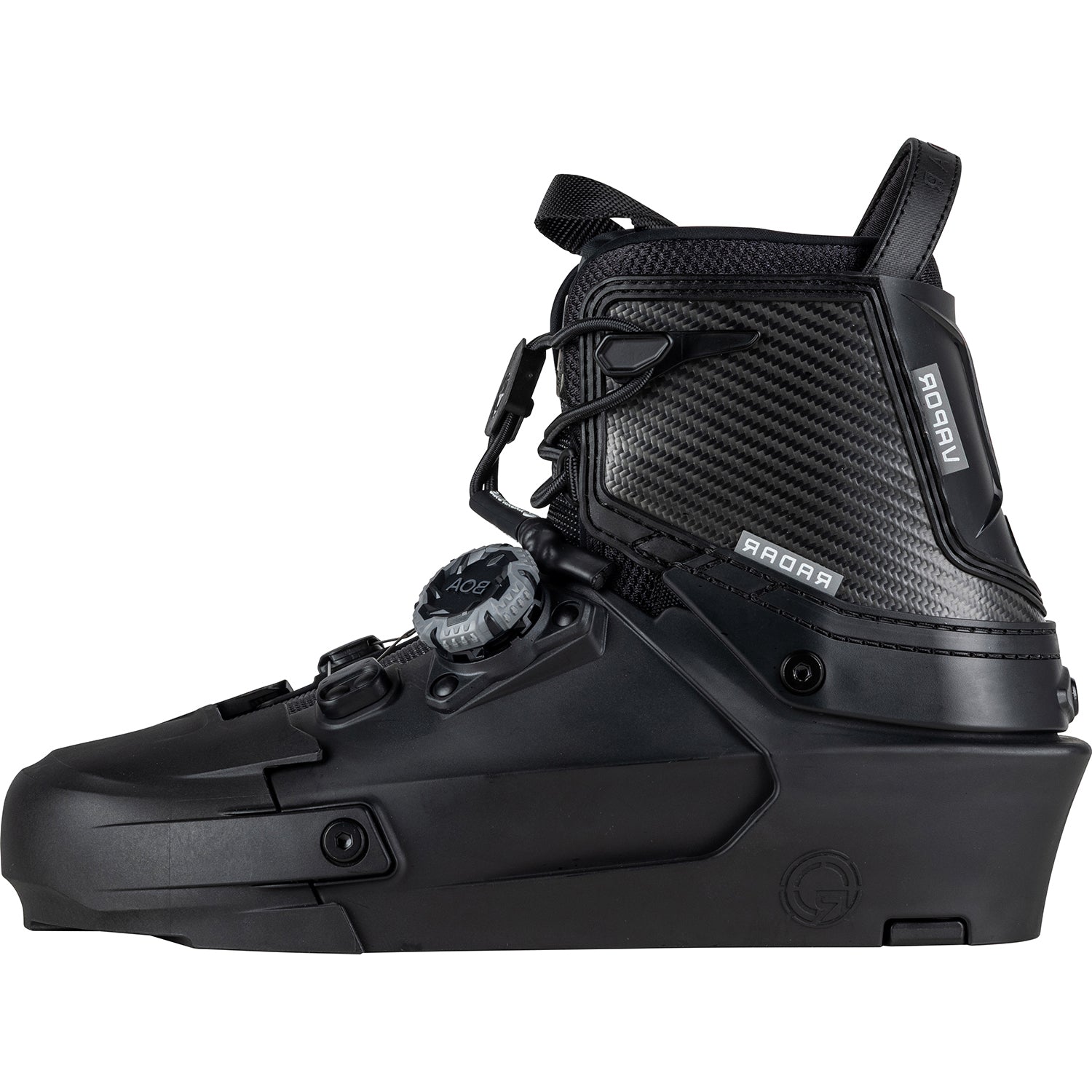 2027 Radar Vapor BOA left boot Grey / Carbitex — lateral side showing Carbitex cuff and BOA M4 dial