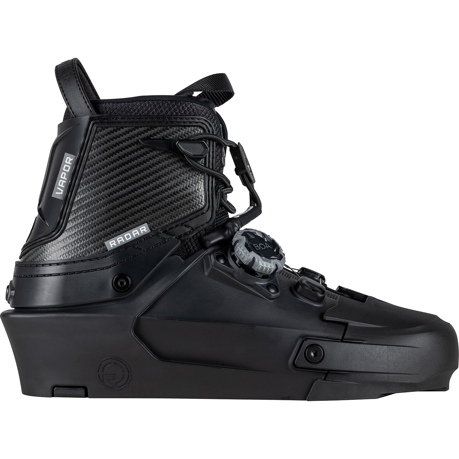 2027 Radar Vapor BOA right boot Grey / Carbitex — lateral side showing Carbitex cuff and BOA M4 dial