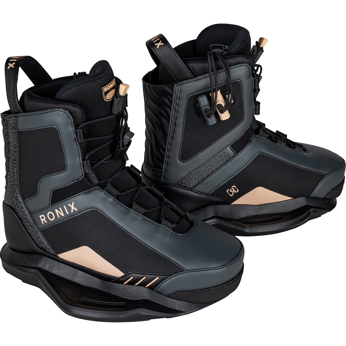 2027 Ronix Rise Womens Wakeboard Boots Black Cheetah / Apricot — side profile