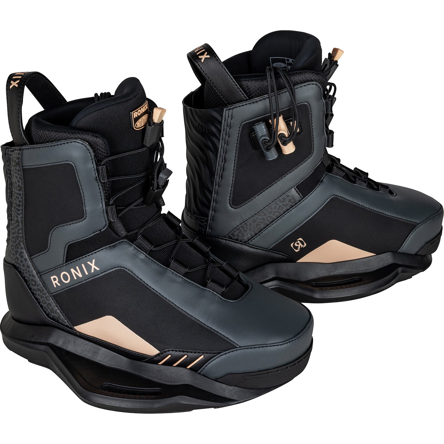 2027 Ronix Rise Womens Wakeboard Boots Black Cheetah / Apricot — side profile