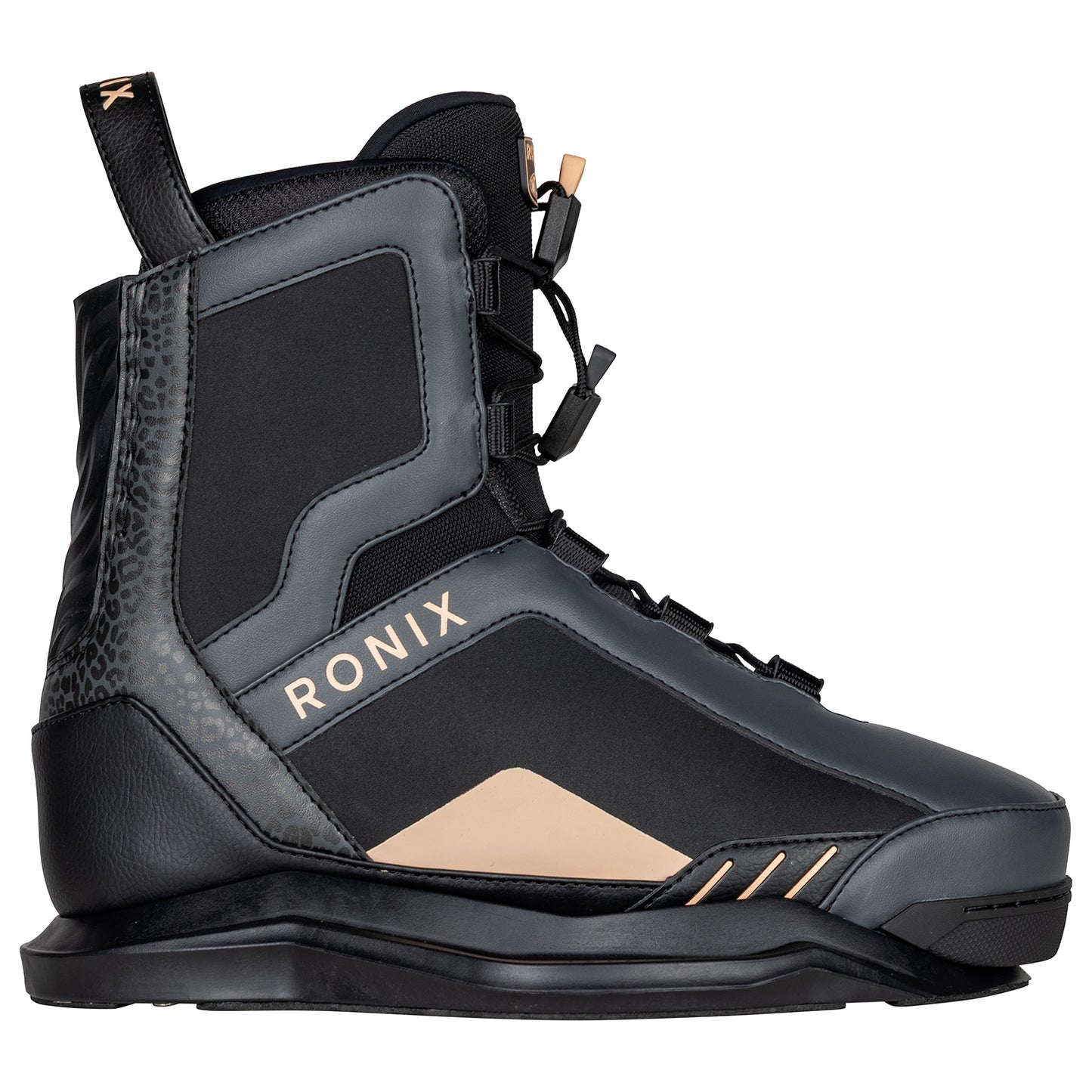 2027 Ronix Rise Womens Wakeboard Boots Black Cheetah / Apricot — AutoLock lacing and cuff detail
