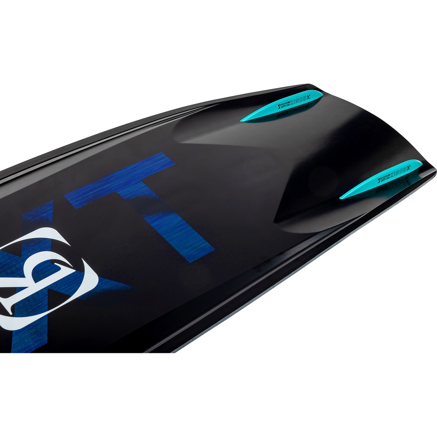 2027 Ronix RXT Blackout Technology Wakeboard Black / Holographic — rail and fin detail