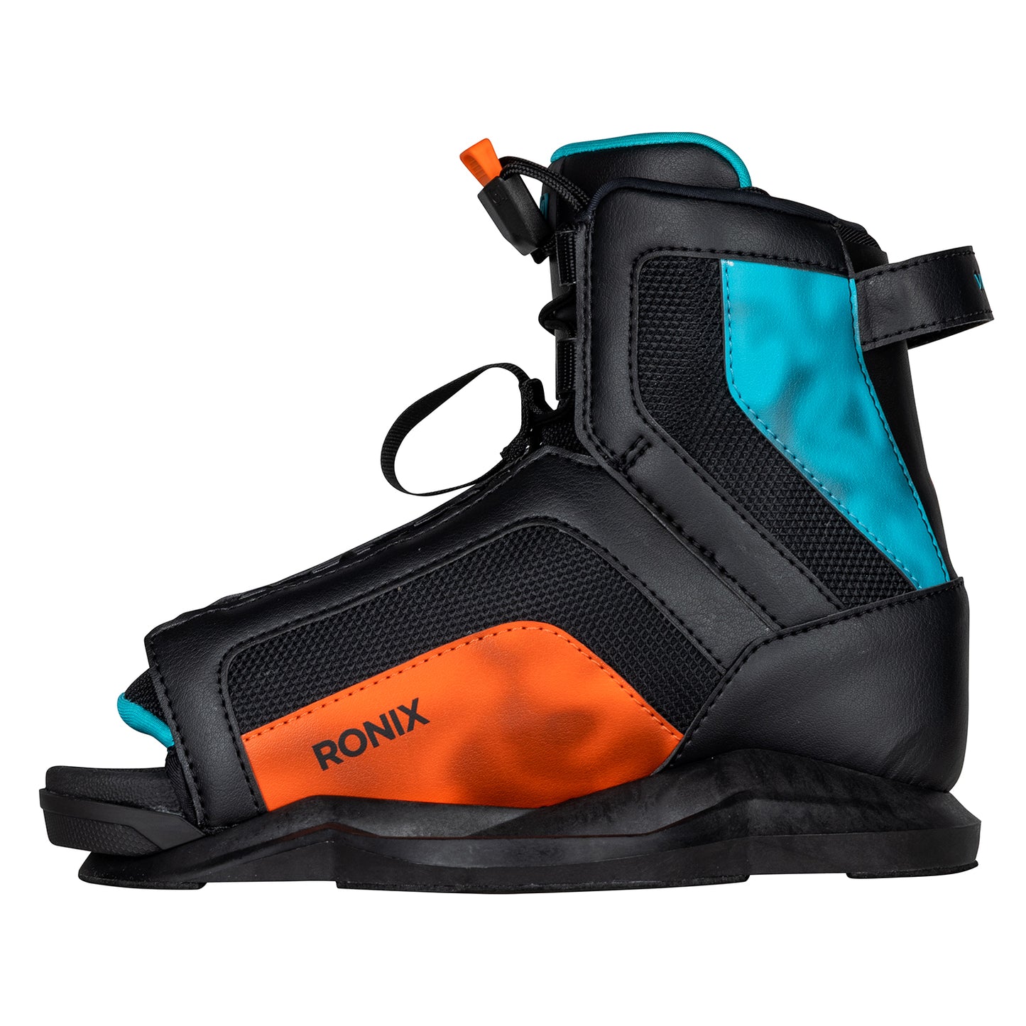2027 Ronix Vision Kids Wakeboard Boots Black / Blue / Hot Red — ankle support and chassis detail