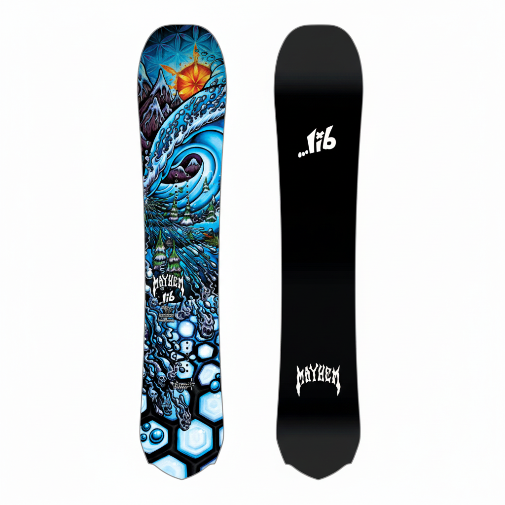 2027 Lib Tech Snowboard Mayhem model, Top and bottom image 