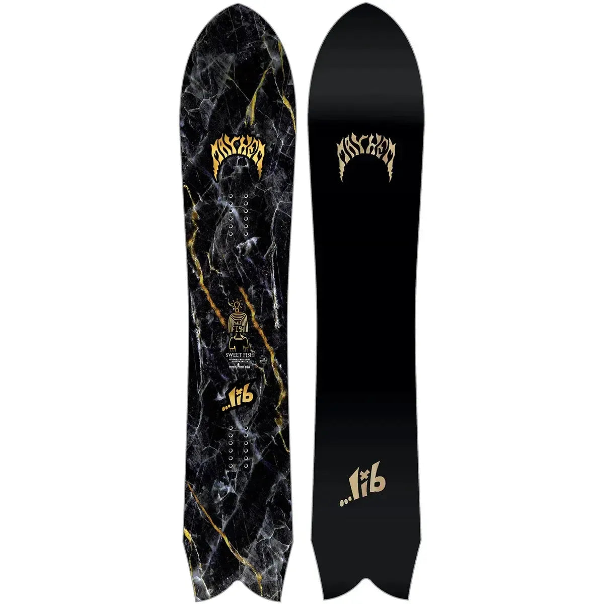 2027 Lib Tech Mayhem Sweetfish Snowboard, top and bottom graphic