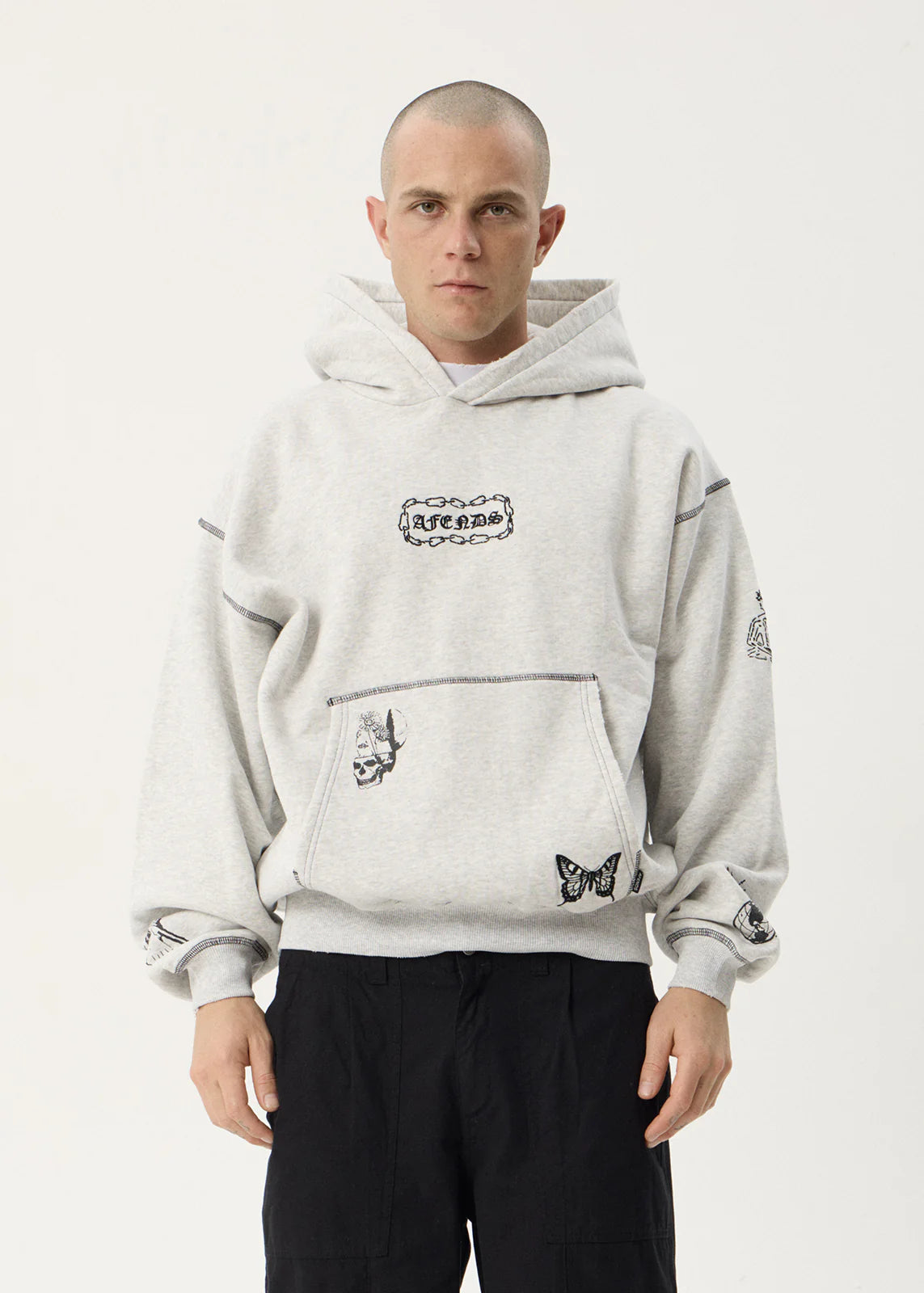 Afends Spiritual Distressed Boxy Hood - Grey Marle