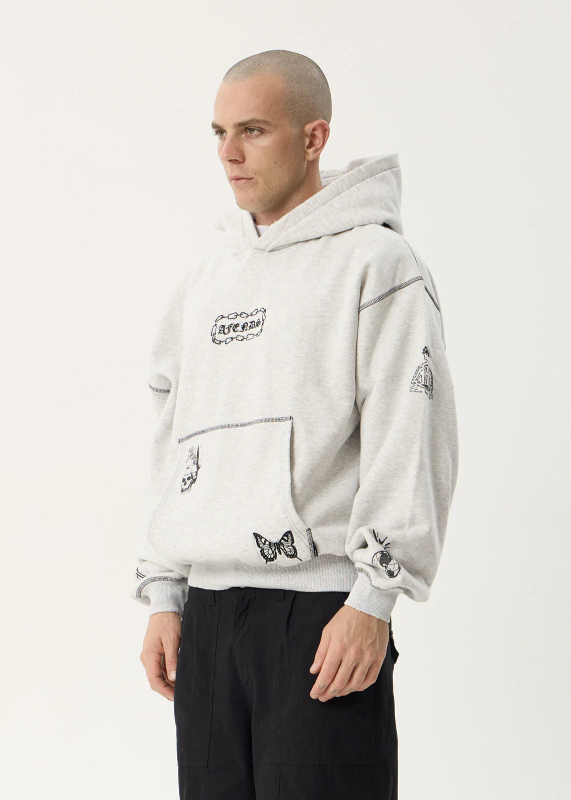 Afends Spiritual Distressed Boxy Hood - Grey Marle