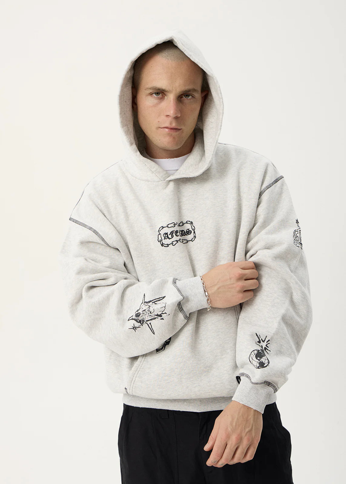 Afends Spiritual Distressed Boxy Hood - Grey Marle