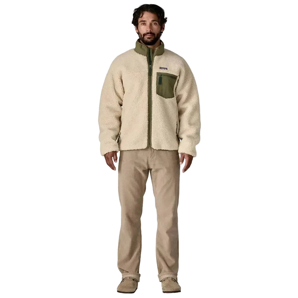 Man wearing a beige fleece jacket and pants on a white background welcome boardstore