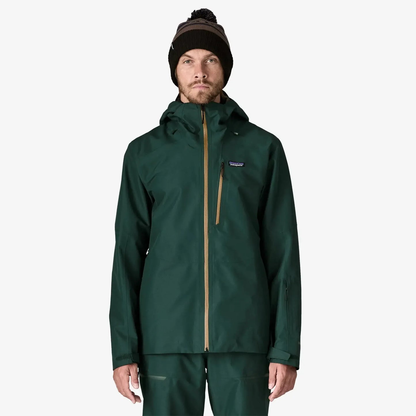 Patagonia Men's Powder Town Jacket | Cascade Green | Person wearing a snow jacket with a brand logo on a white background