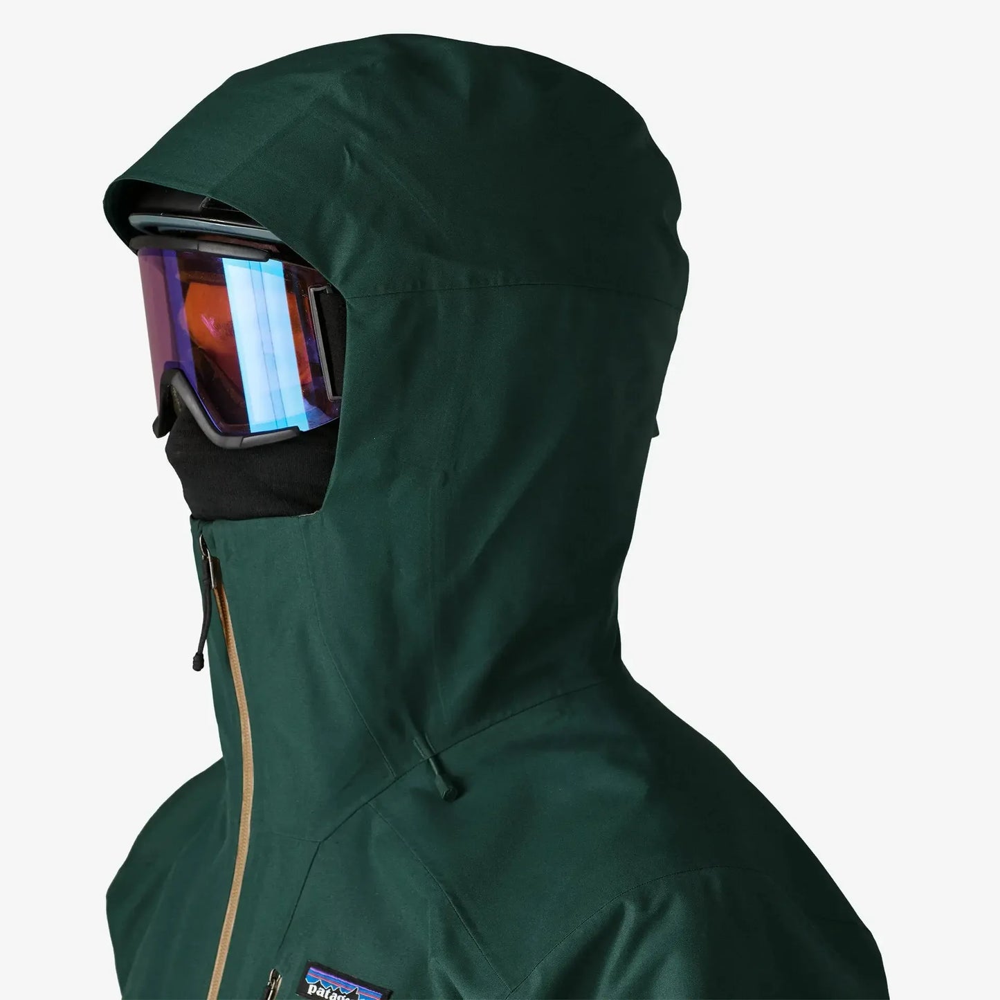 Green hooded jacket with a colorful visor on a white background