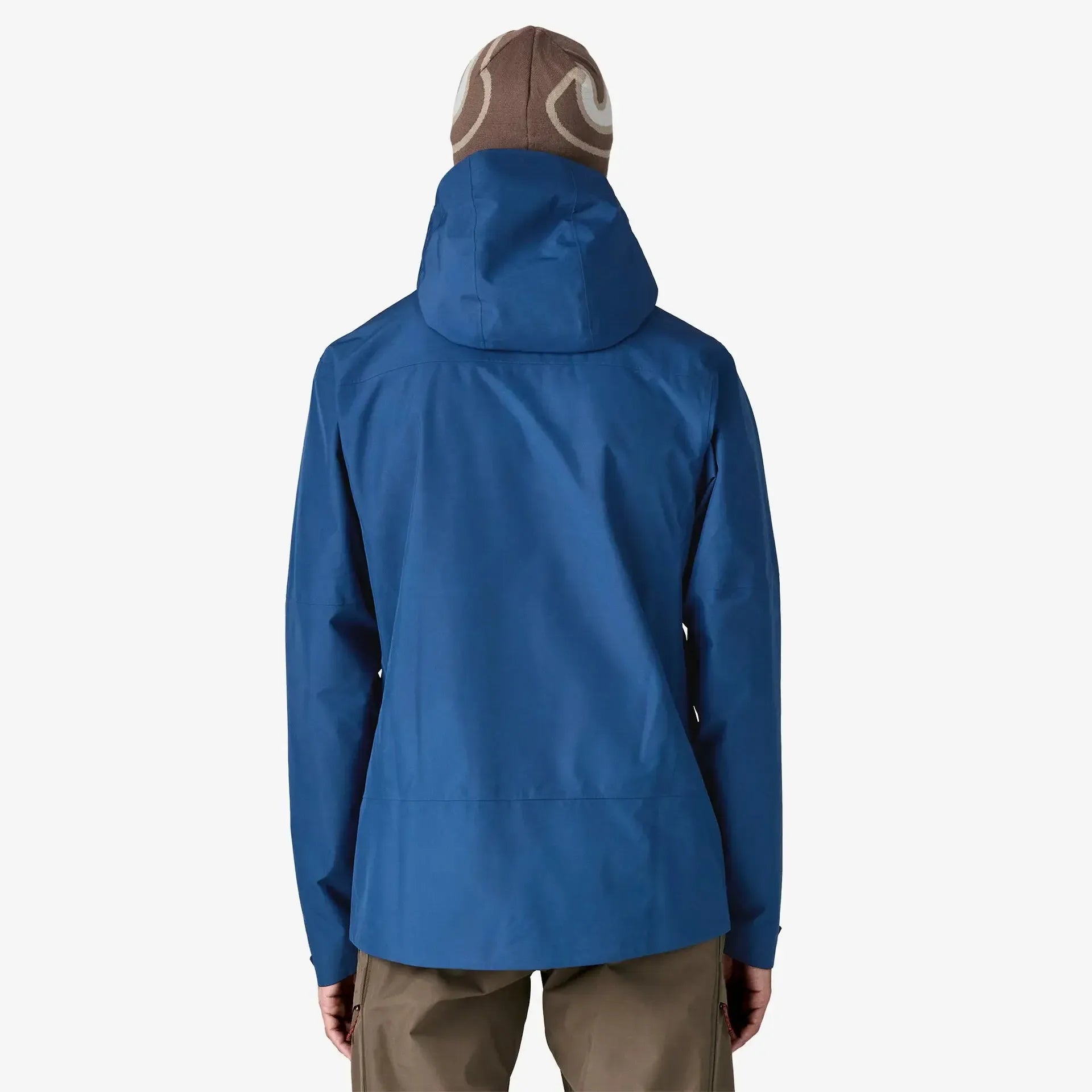 Patagonia Men's Storm Shift Jacket | Blue raincoat with a hood on a white background
