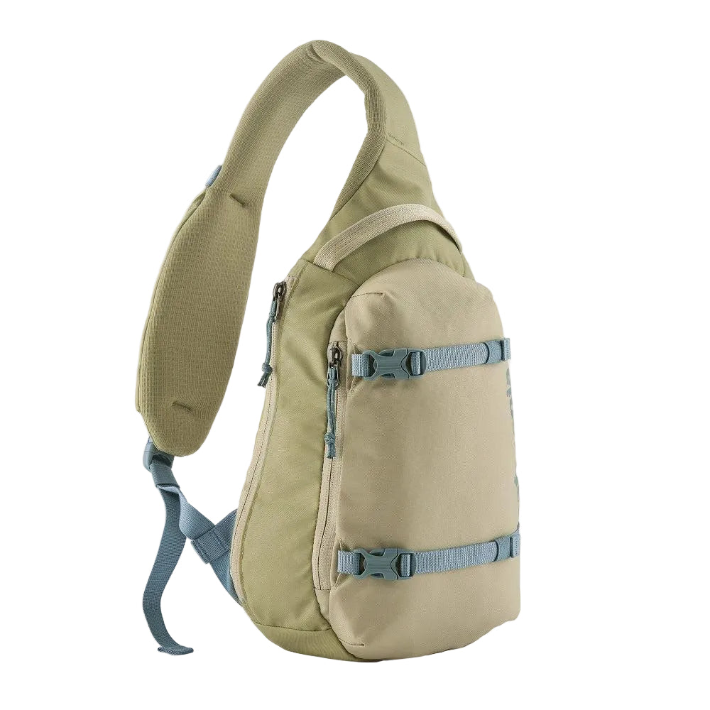 Beige sling bag with blue straps on a white background welcome boardstore