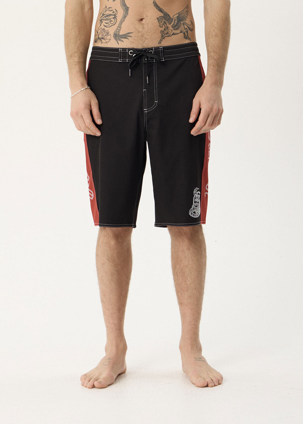Afends Motor Surf Related V2 Boardshort 22" Black — flat lay