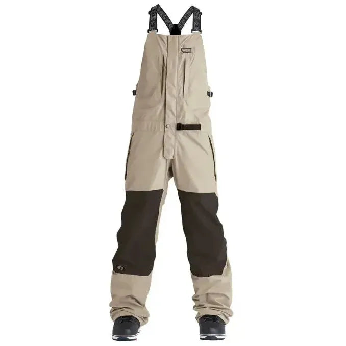 Airblaster men's stretch Krill bib pant sand color snowboarding gear, front view