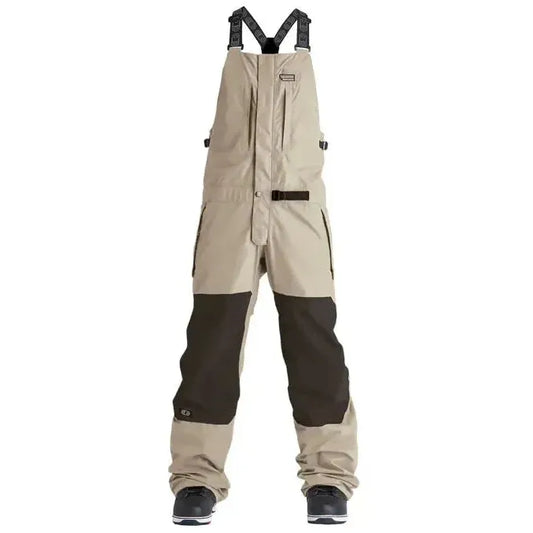 Airblaster men's stretch Krill bib pant sand color snowboarding gear, front view