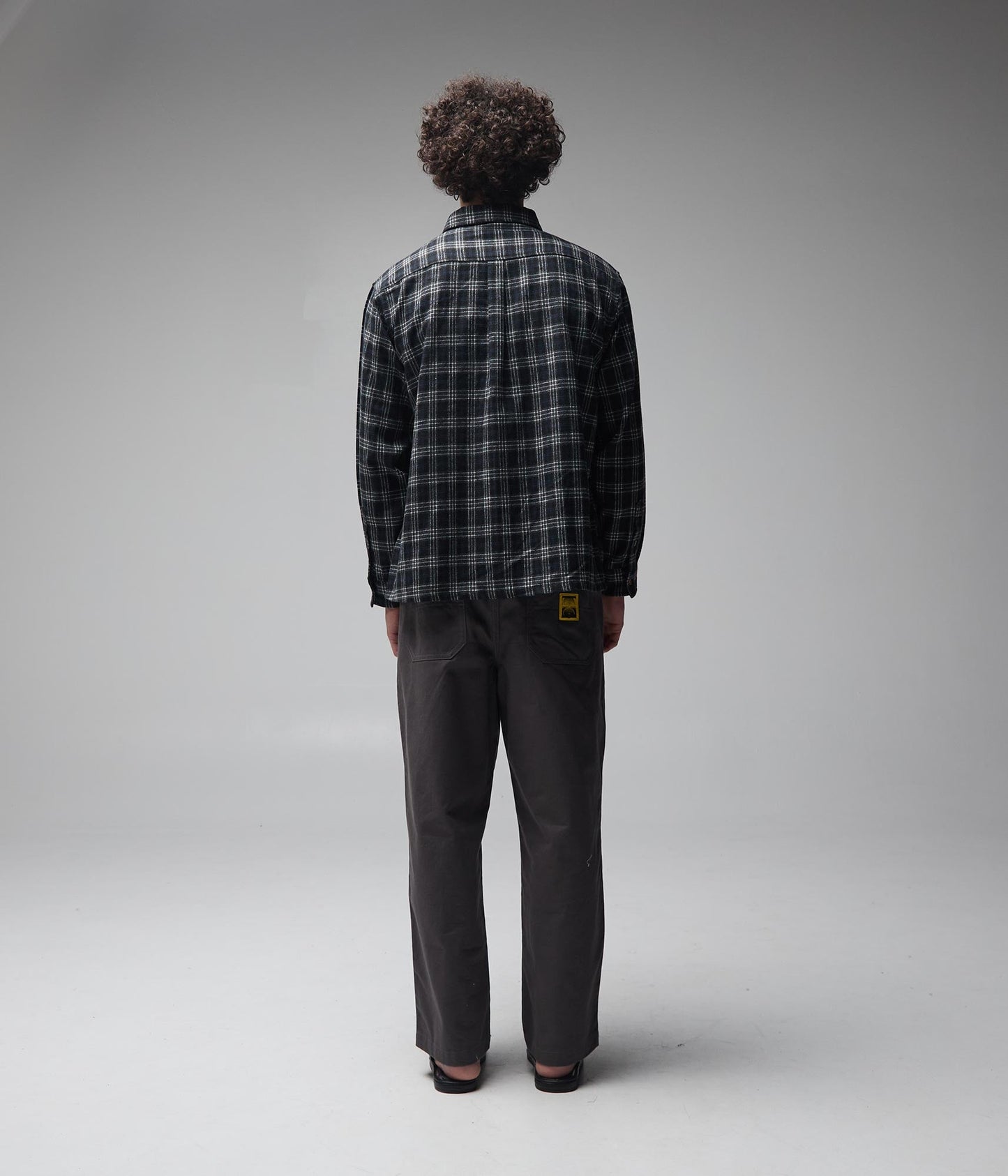 Former Vivian Flannel LS Shirt Black/Grey — chest pocket embroidery detail
