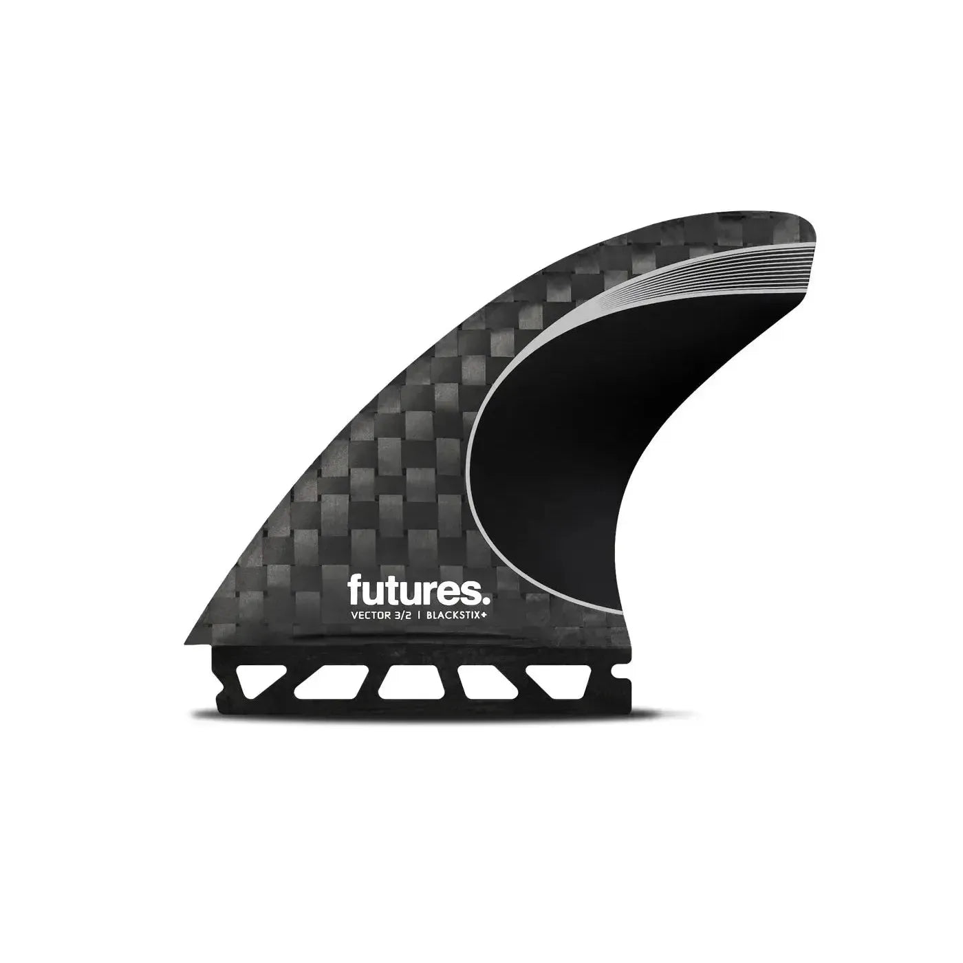 Futures Blackstix Vector 3/2 carbon fiber thruster surfboard fin on white background