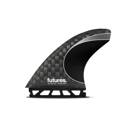 Futures Blackstix Vector 3/2 carbon fiber thruster surfboard fin on white background