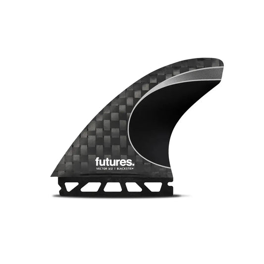 Futures Blackstix Vector 3/2 carbon fiber thruster surfboard fin on white background