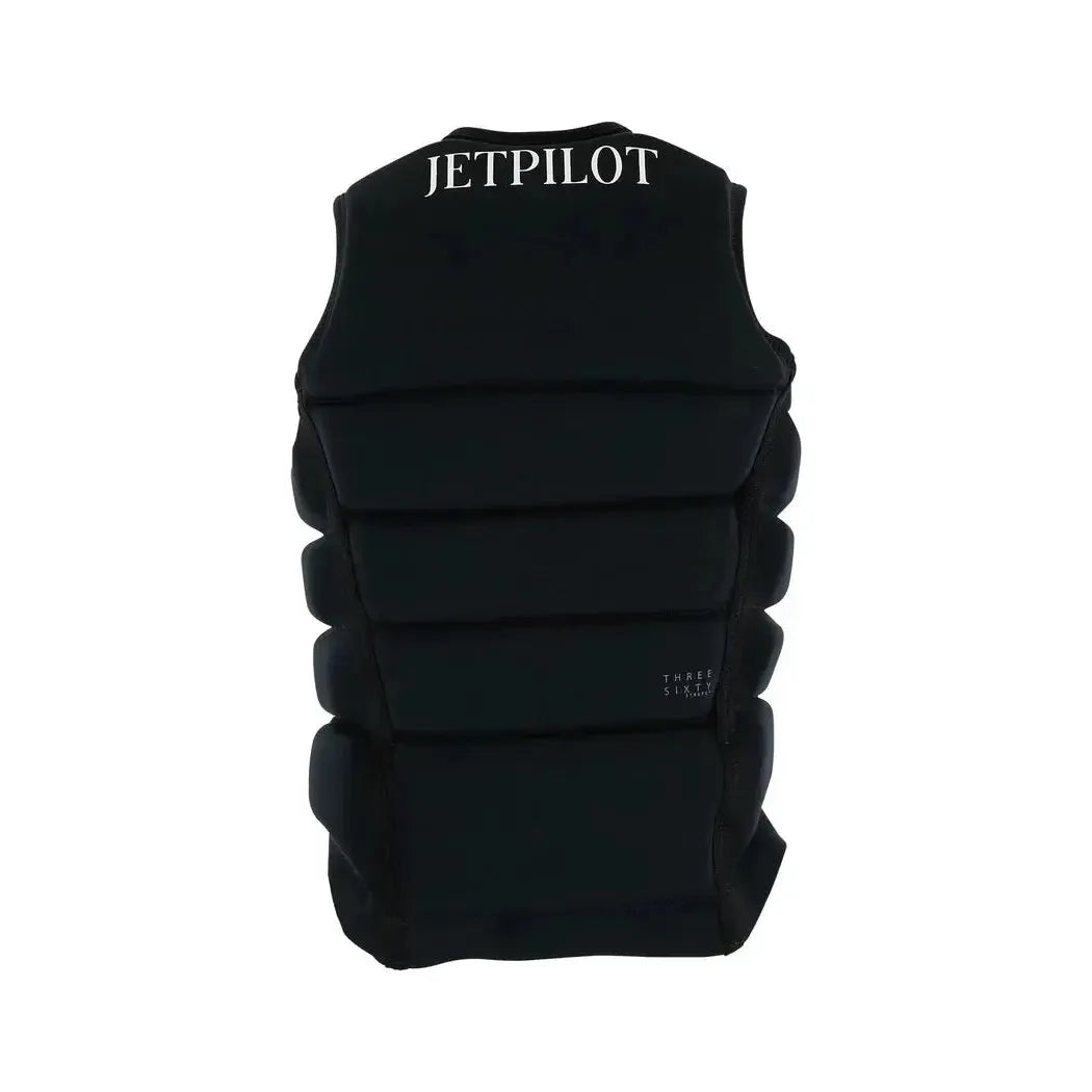 Black padded wakeboard vest with Jetpilot logo, rear view, water sports safety gear