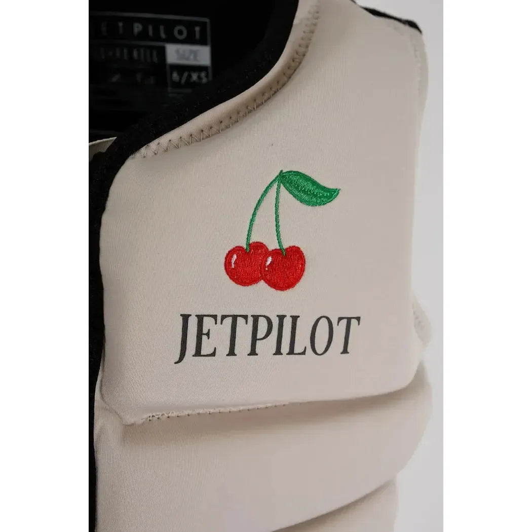 Jetpilot off-white wakeboarding vest with cherry embroidery, water sports gear