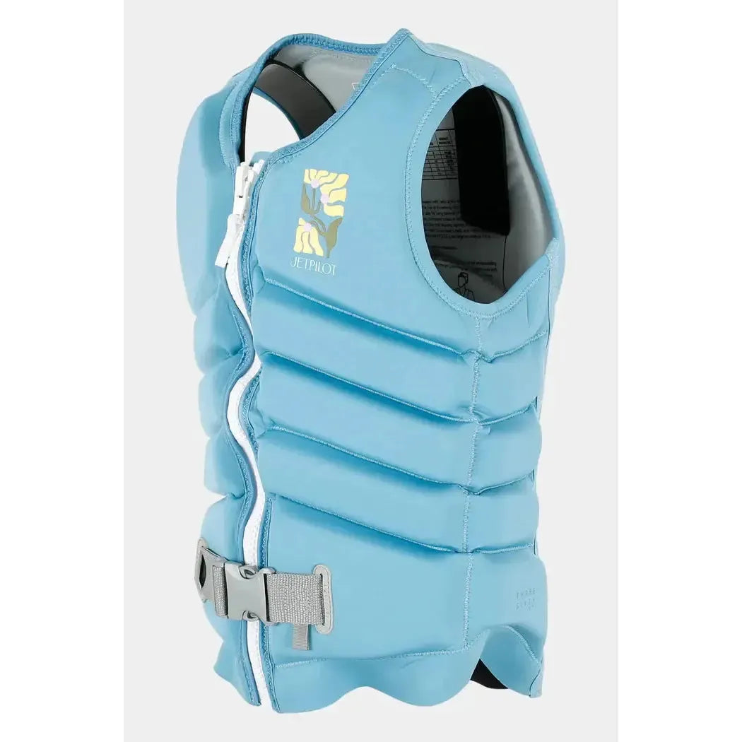 Blue Jetpilot wakeboard vest with zipper and buckle, water sports safety gear