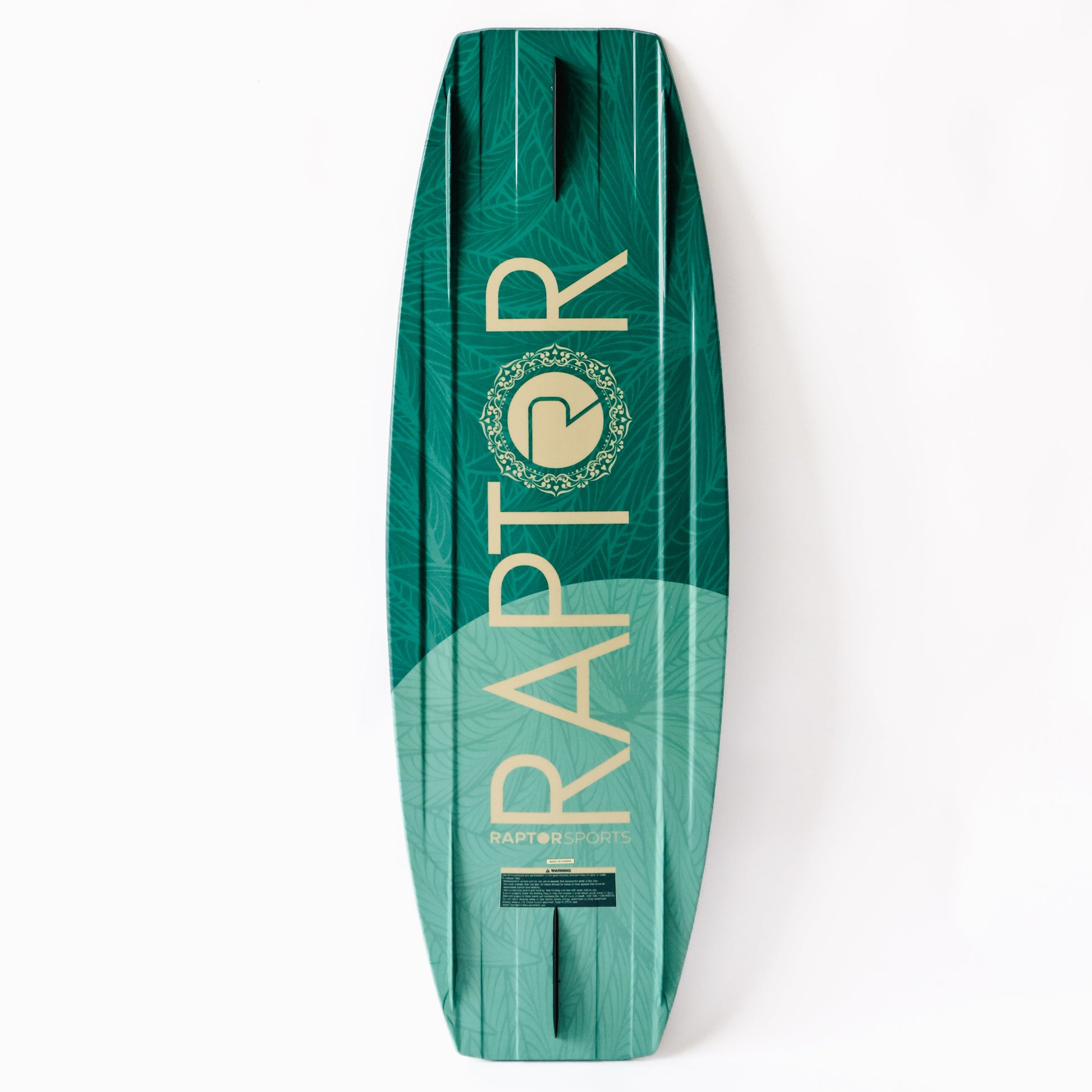2027 Raptor Liteside Womens Wakeboard — base with moulded side fins and removable centre fin