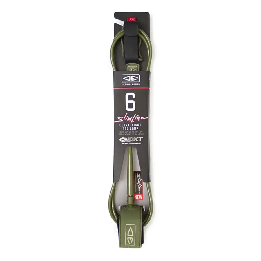 Ocean and Earth Slimline Lightweight Comp 6'0 Leash - Olive