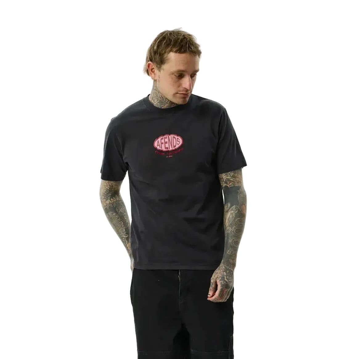 Afends Destroyed Retro Fit Tee - Stone Black - Welcome Boardstore