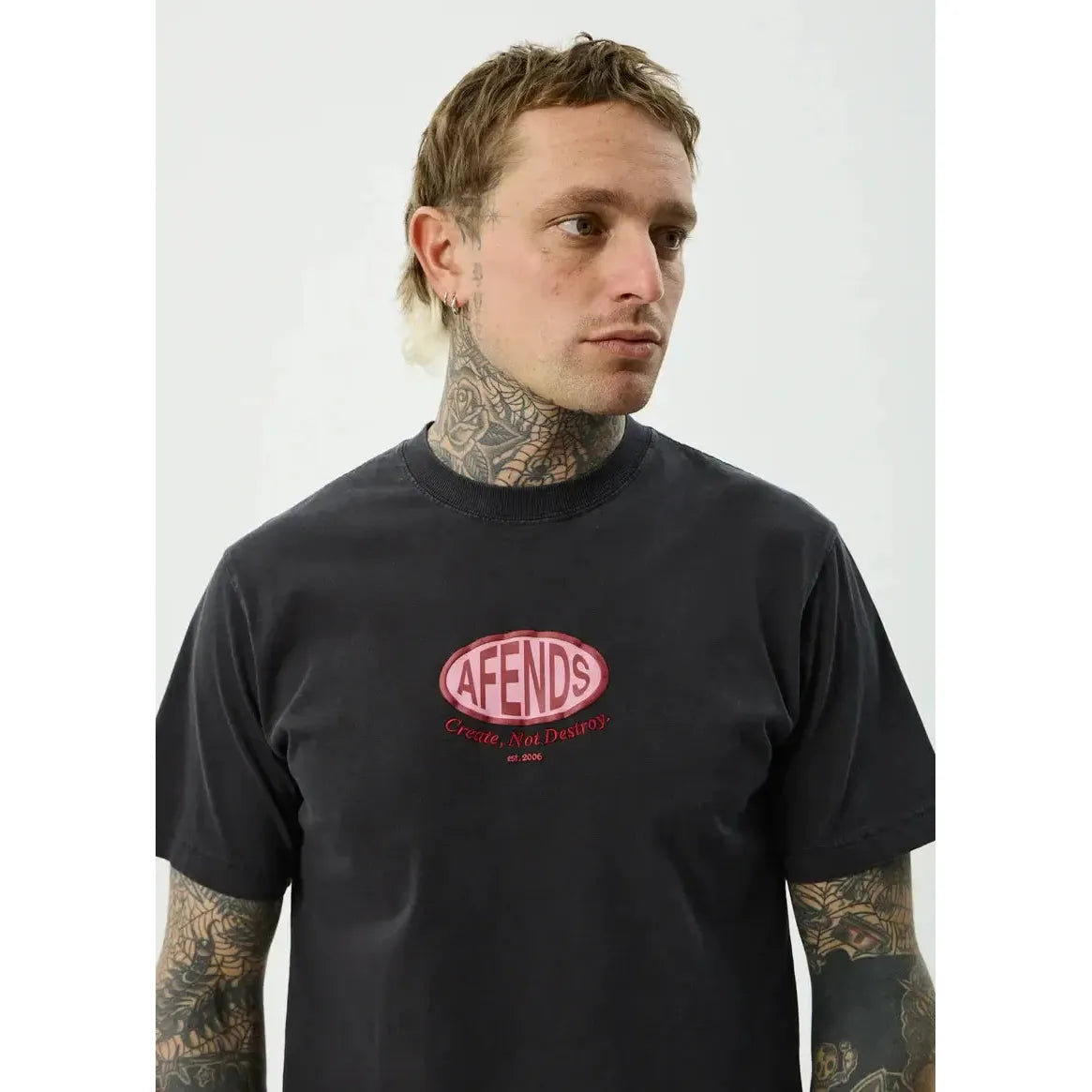Afends Destroyed Retro Fit Tee - Stone Black - Welcome Boardstore