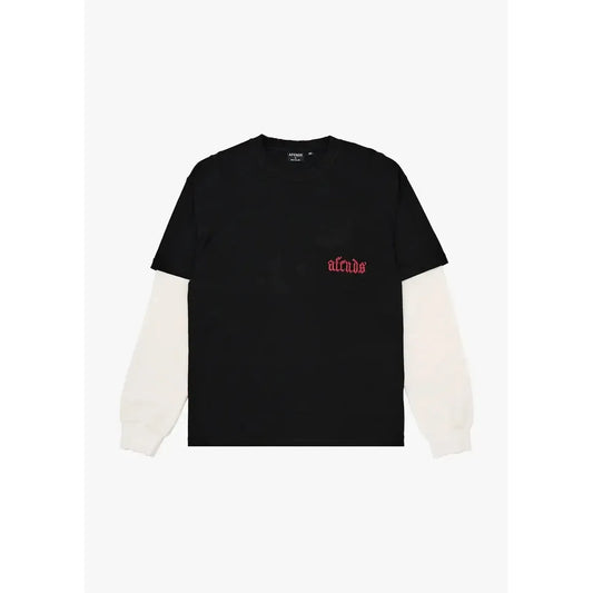 Afends Drop Zone Layered Waffle Long Sleeve Boxy Tee - Black