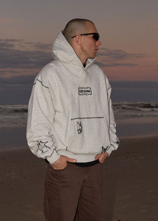 Afends Spiritual Distressed Boxy Hood - Grey Marle