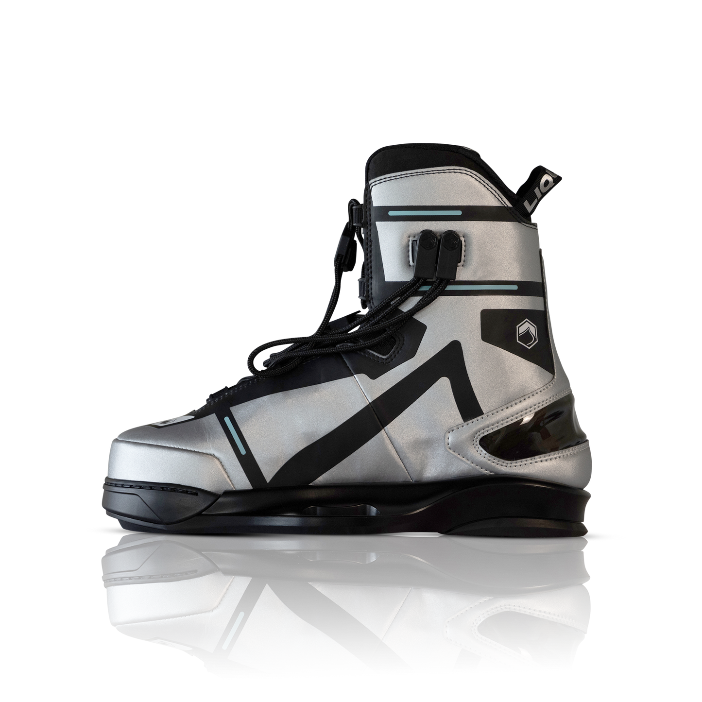 2027 Liquid Force Aero 6X Wakeboard Bindings Silver - angled view showing Honeycomb FlexFloor
