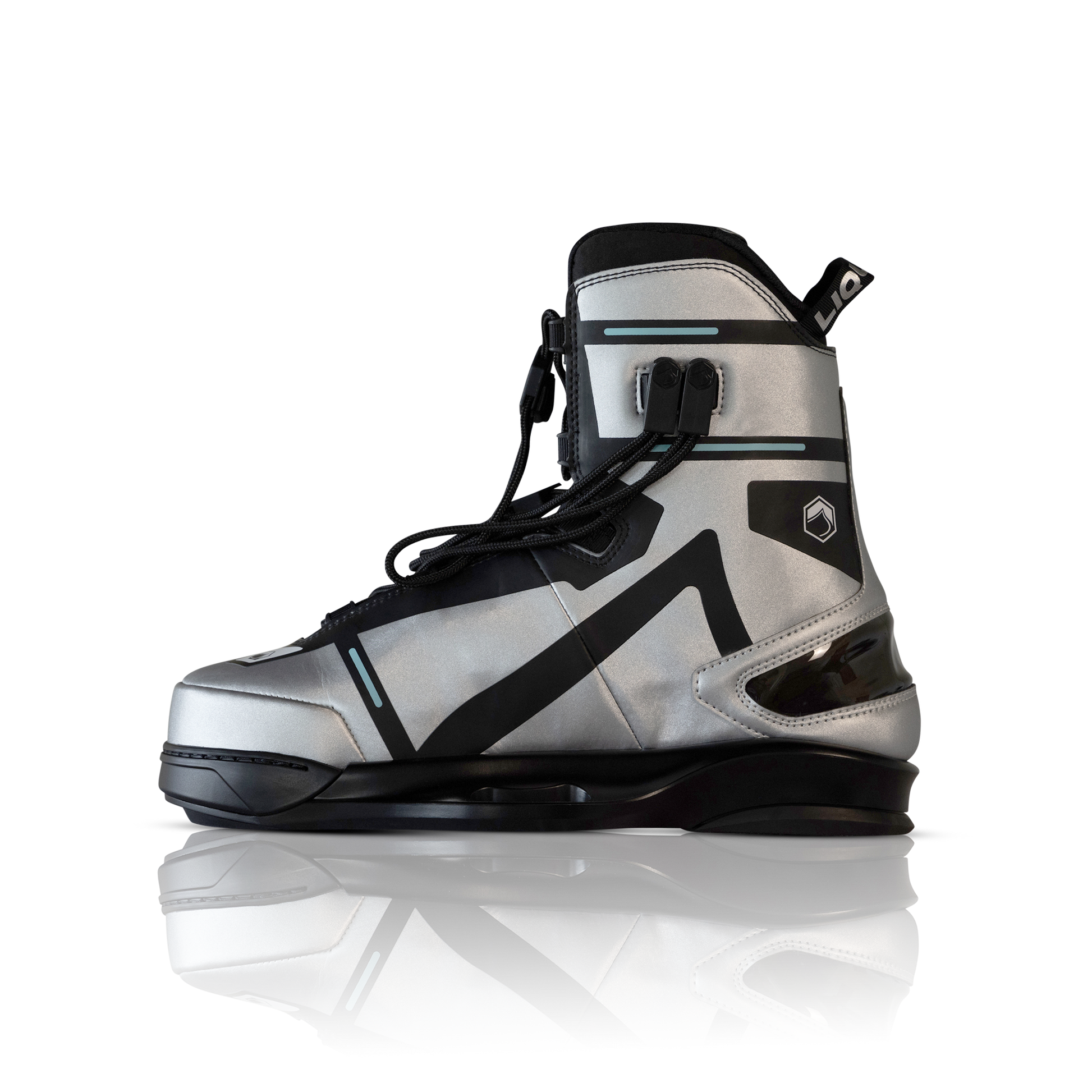 2027 Liquid Force Aero 6X Wakeboard Bindings Silver - angled view showing Honeycomb FlexFloor