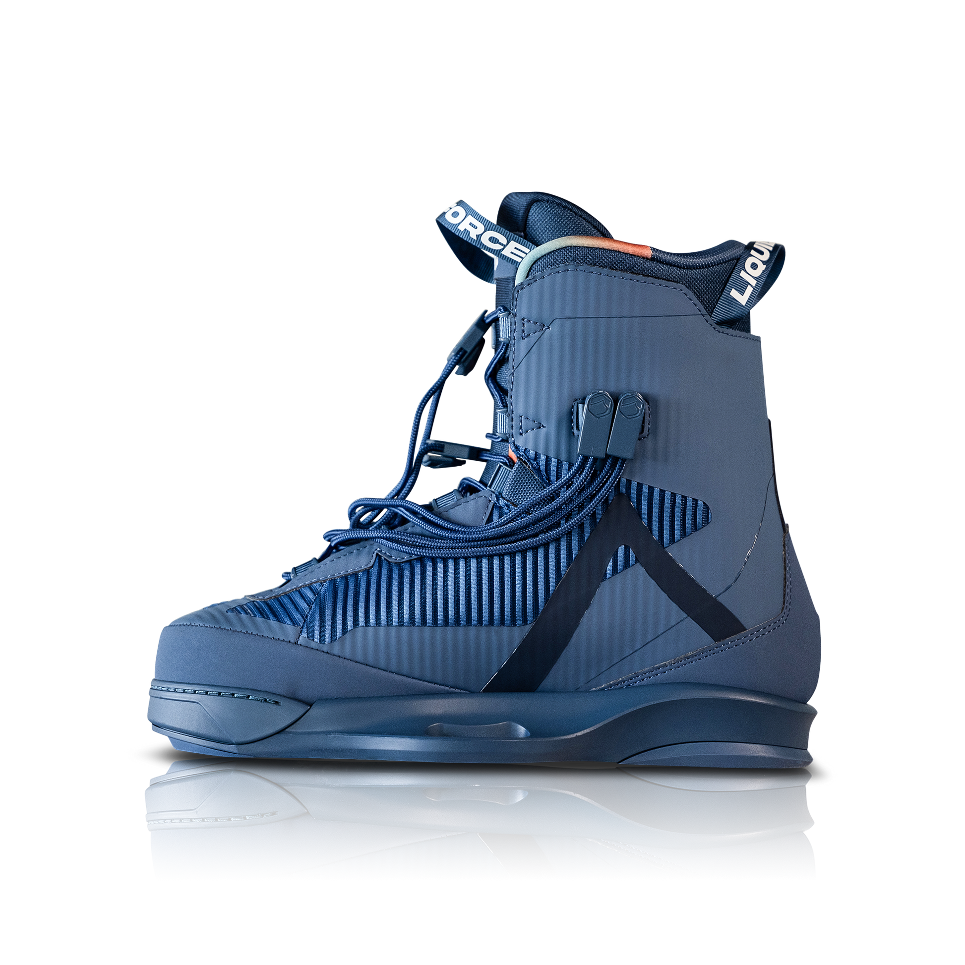 2027 Liquid Force Vertex 6X Wakeboard Bindings Ink - angled view showing dual-zone lacing and 6X chassis