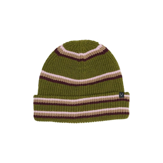 ROJO Super Stripe Beanie Knitted beanie with striped pattern on a light gray background