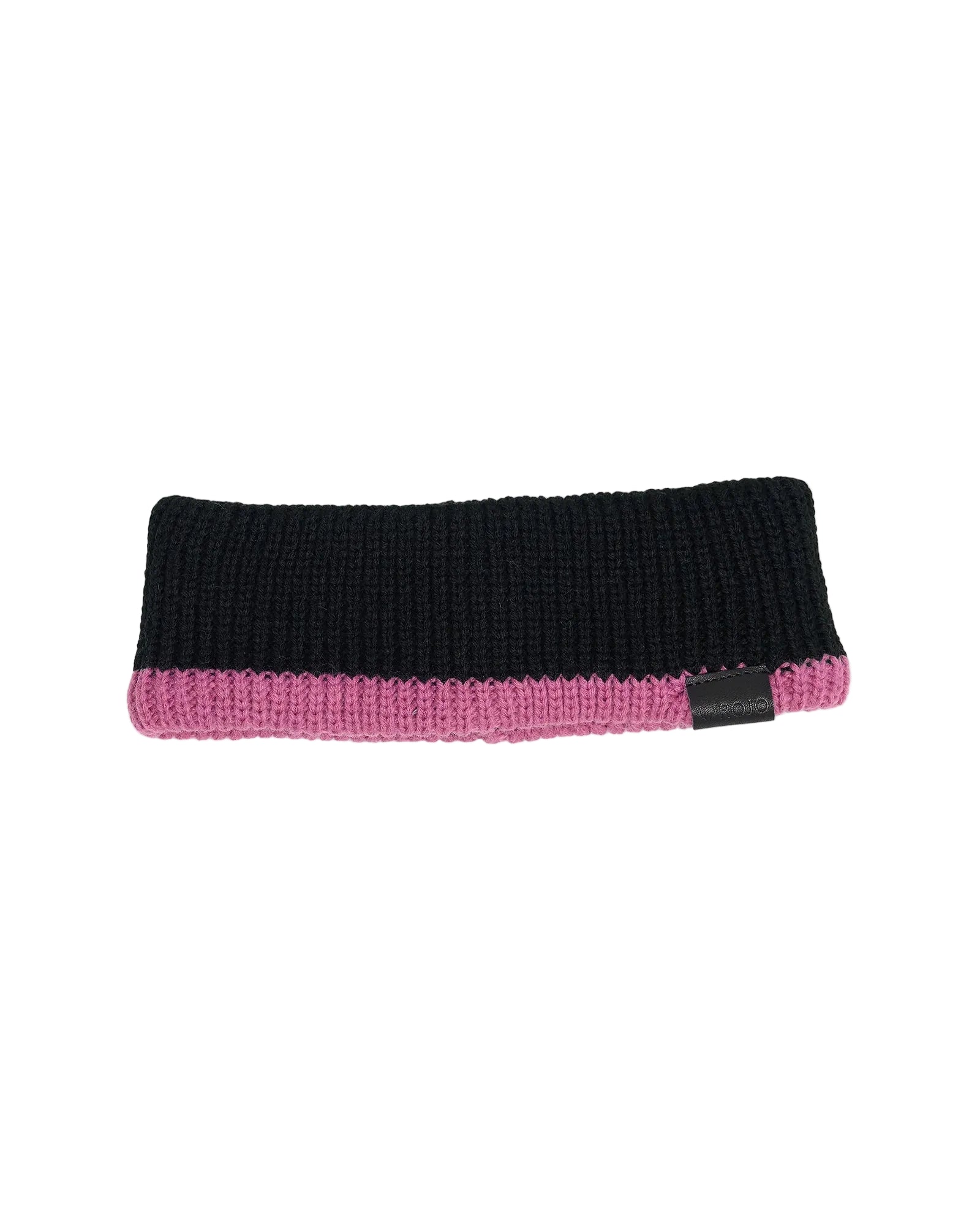 Rojo Black and pink knitted headband on a light gray background