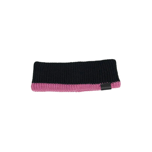 Rojo Black and pink knitted headband on a light gray background