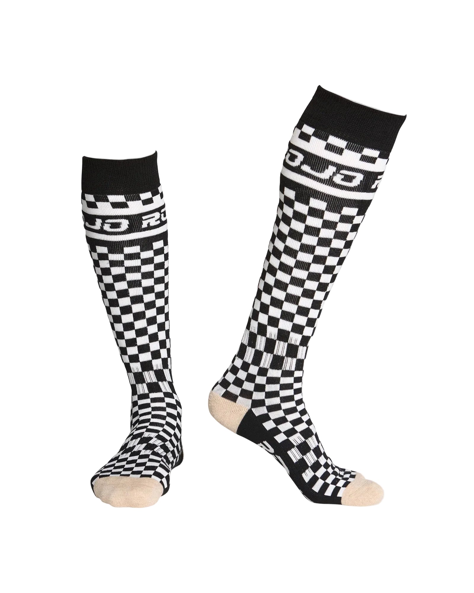 Rojo checker socks Black and white checkered socks with 'RIO' branding on a light gray background